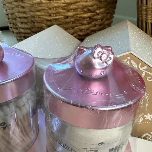 Hello Kitty Crème Shop glass bottles vanity pink tray q tips cotton Christmas main image 5
